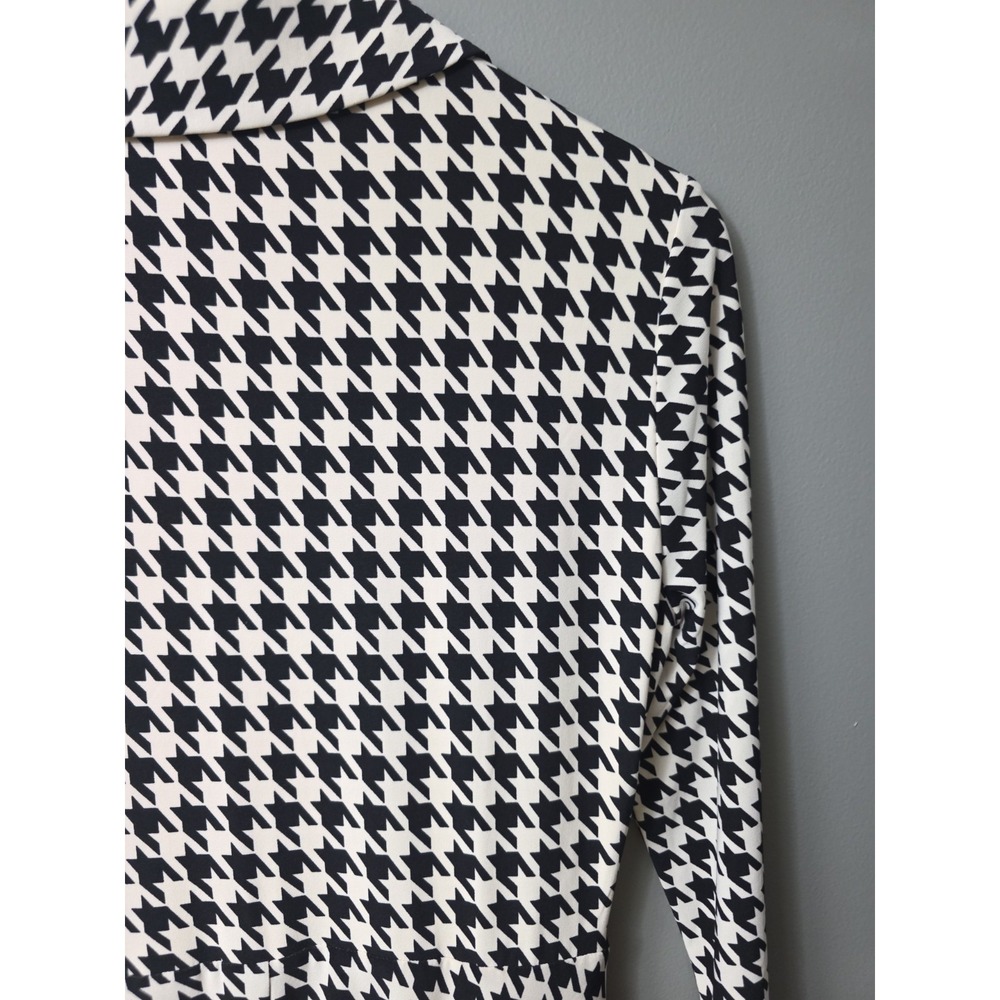 Tommy Hilfiger Dress Houndstooth Black Beige Midi Shift Sz 6 Preppy Academia - Picture 12 of 13